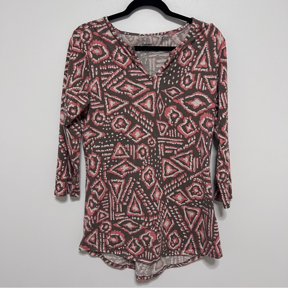 Toad & Co. Tunic Top Women's Size Medium Coral & Brown 3/4 Sleeves Geometric - Picture 1 of 10